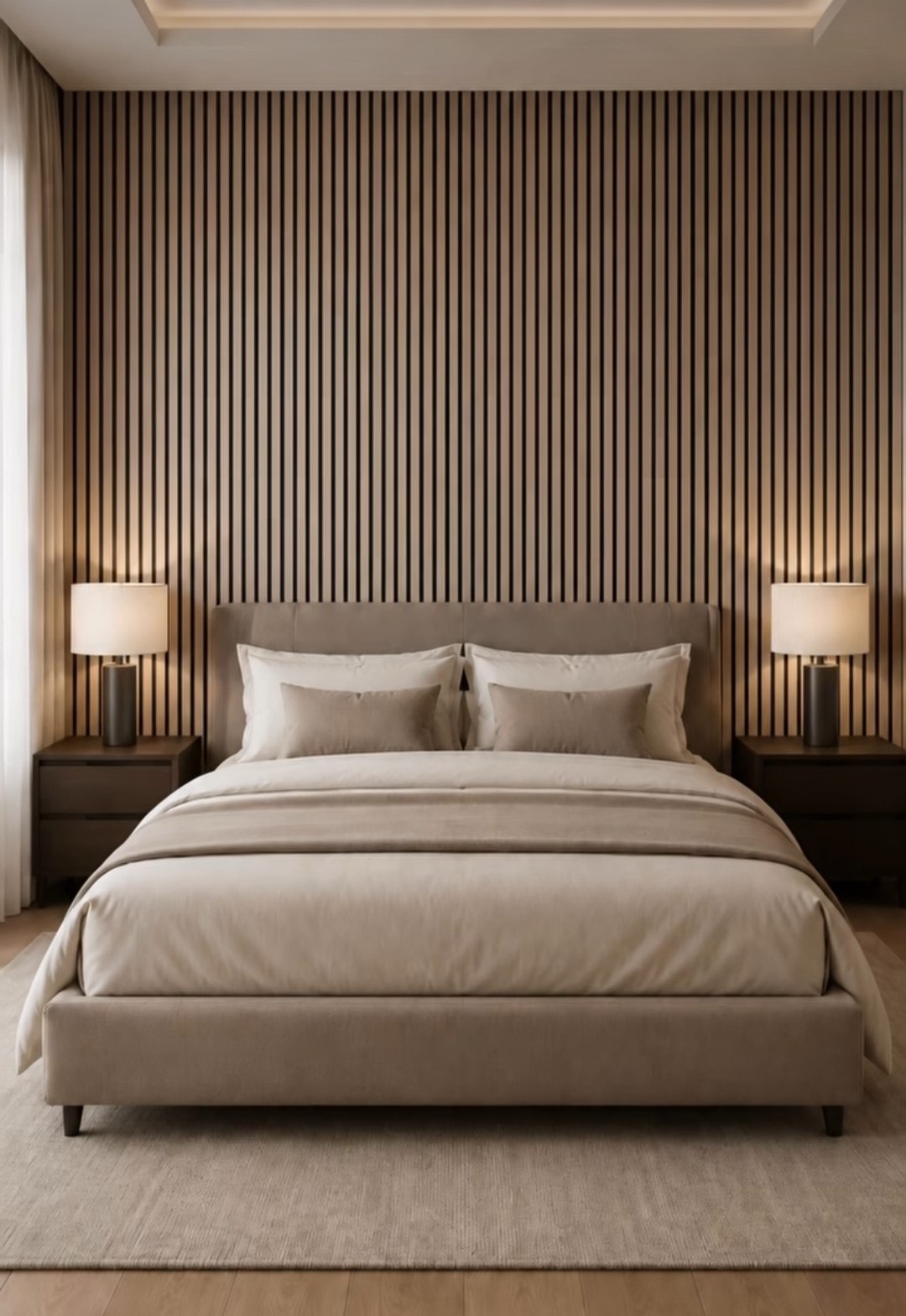 Bedroom slat accent wall