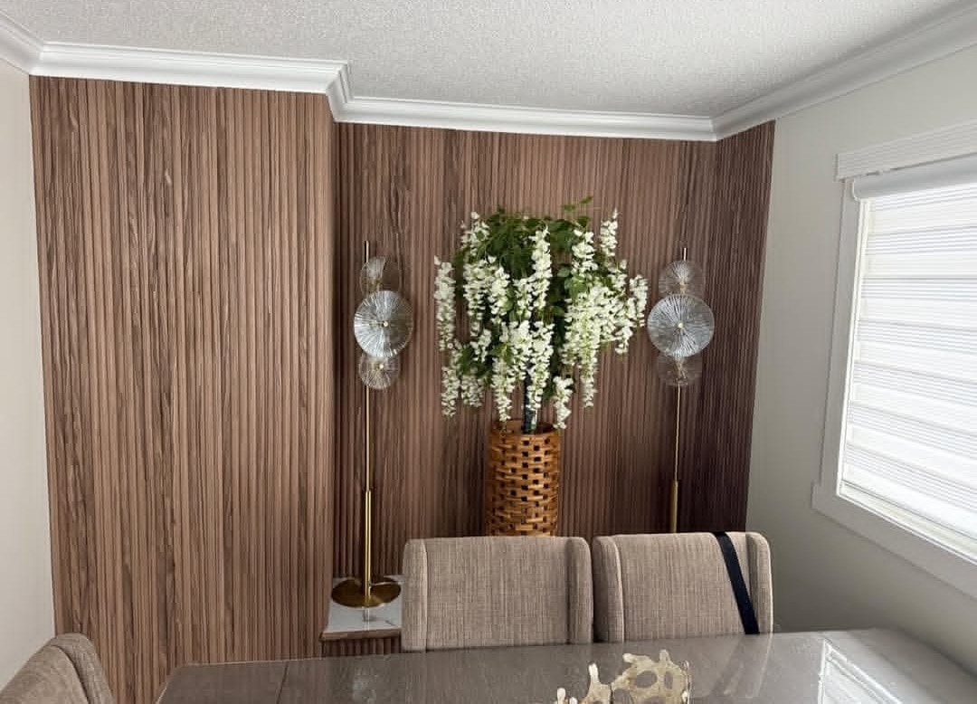 Dining room wood panel wall